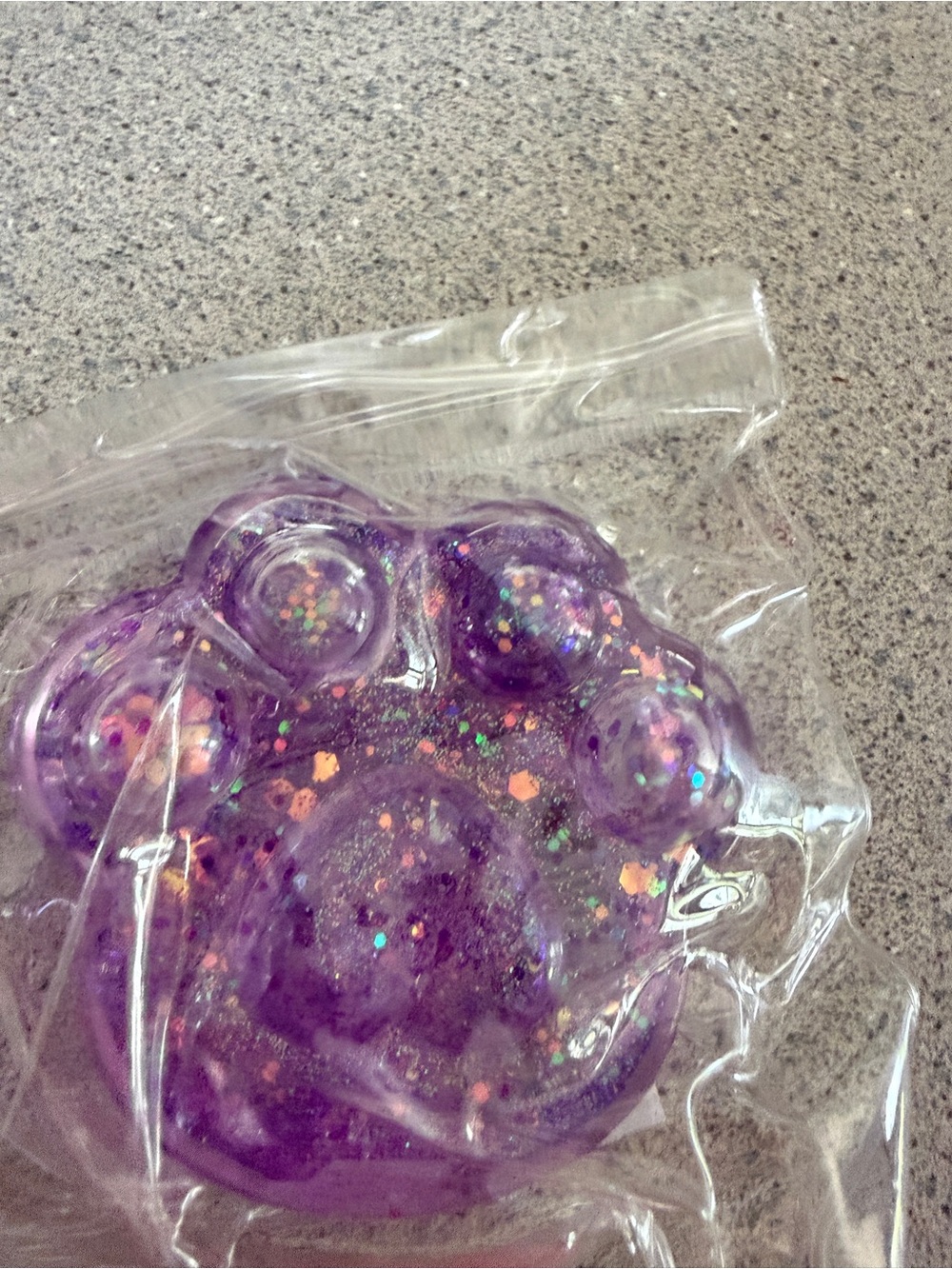 New Squishy Sensory Toy  Glitter Squeezy Sparkle Sugar Purple Pet Dog Paw Print